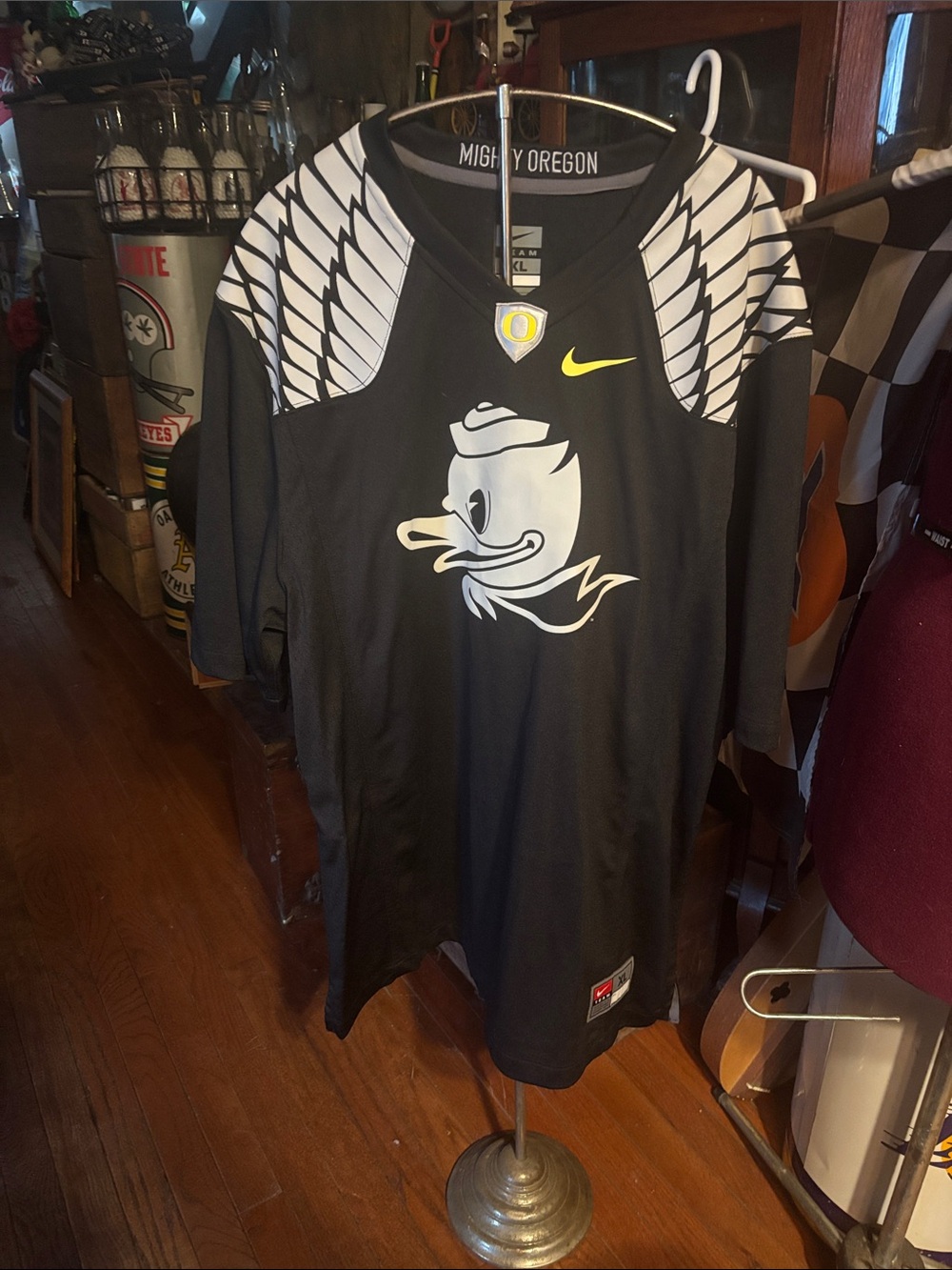 Nike Black and White Oregon Ducks Football Jersey with Yellow Swoosh